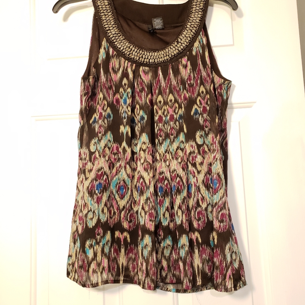 New Direction sleeveless brown beaded layered shir